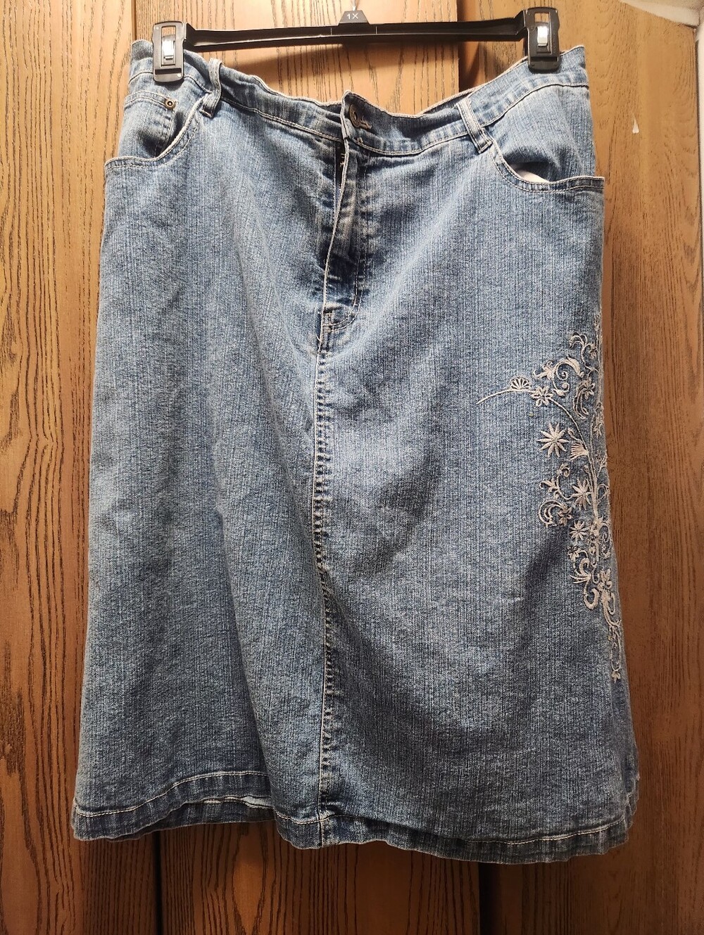 Westport Denim Skirt W/Embroidery - Picture 3 of 9
